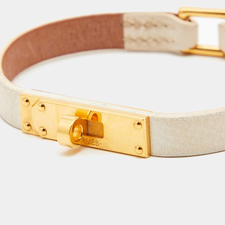 Pre Owned Hermes Kelly Mini II Leather Gold Tone Bracelet