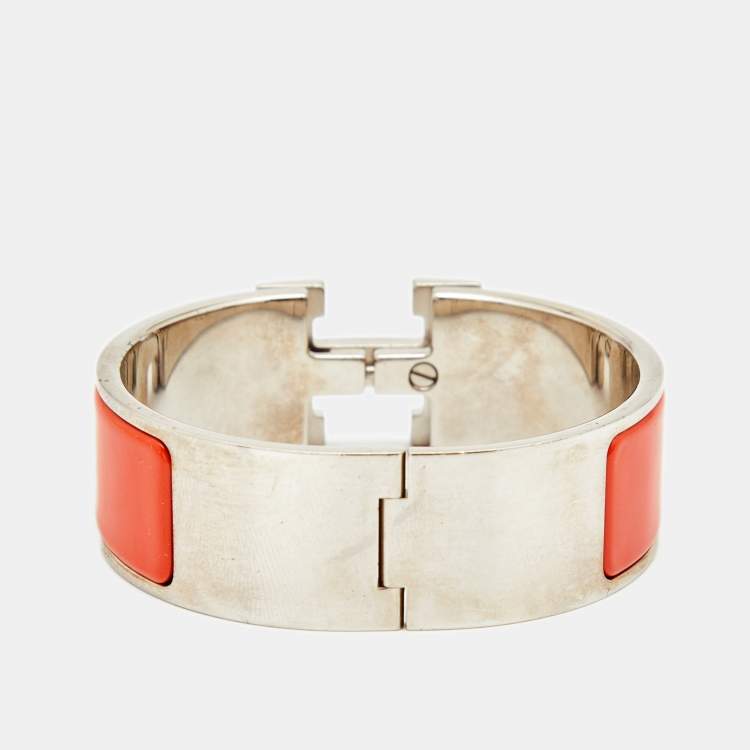Pre Owned Hermes Clic Clac H Bicolor Enamel Palladium Plated Wide Bracelet