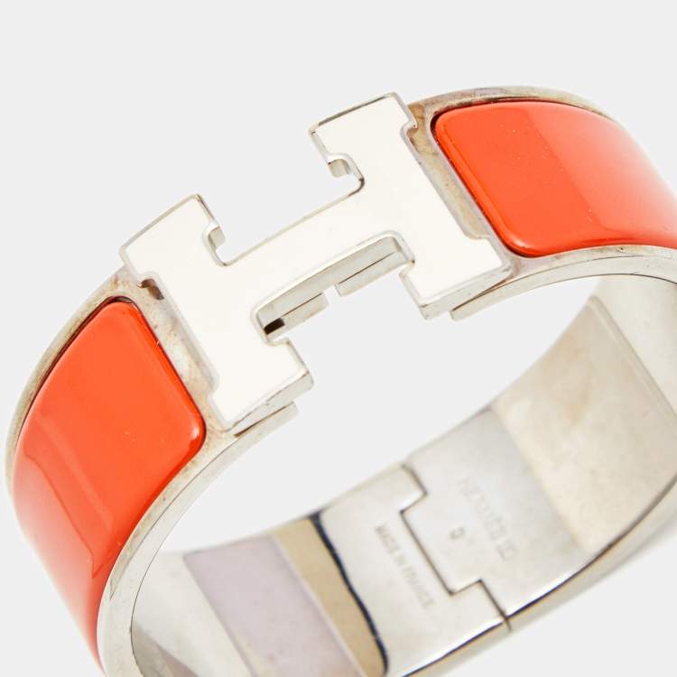 Pre Owned Hermes Clic Clac H Bicolor Enamel Palladium Plated Wide Bracelet