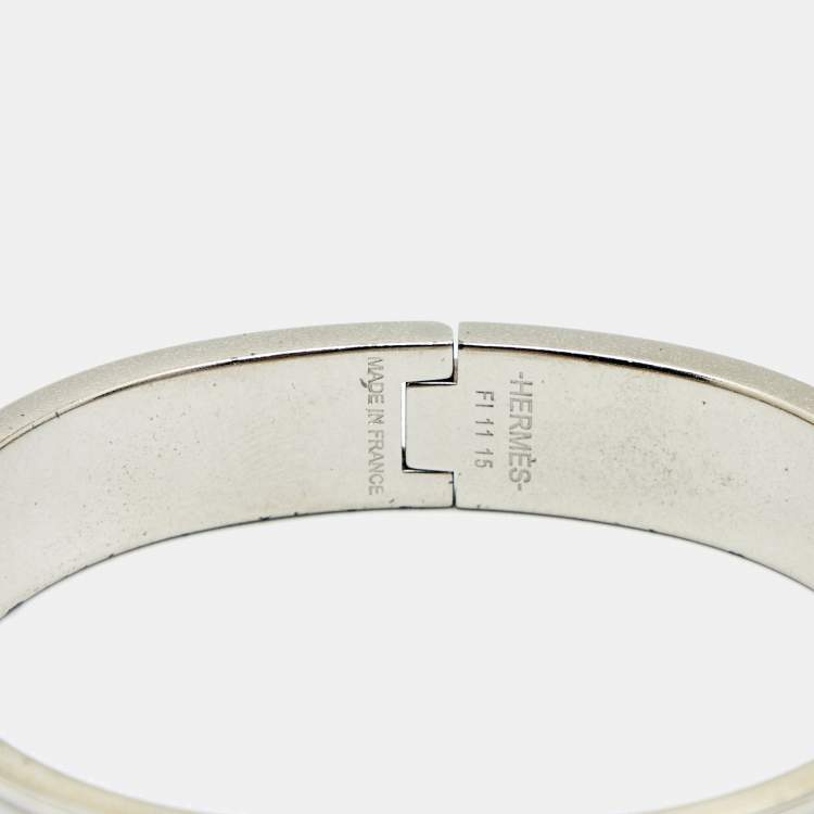 Pre Owned Hermes Clic H White Enamel Palladium Plated Bracelet