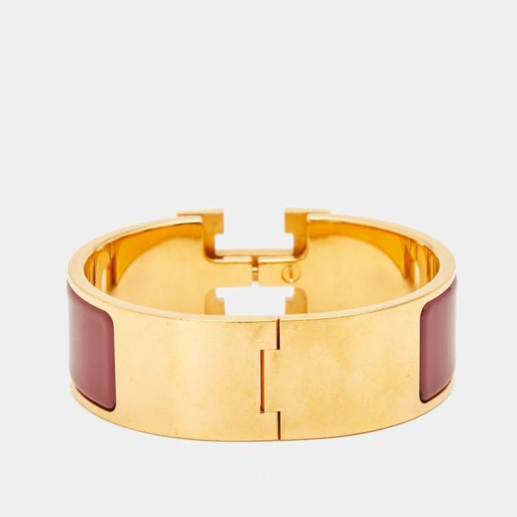 Pre Owned Hermes Clic Clac H Enamel Gold Plated Bracelet