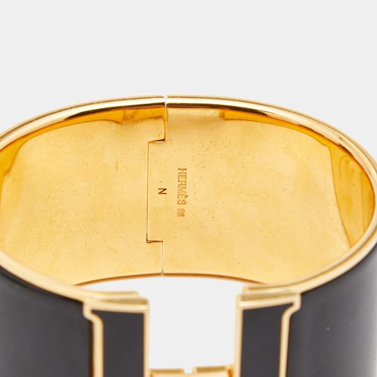 Pre Owned Hermes Clic Clac H Enamel Gold Plated Extra Wide Bracelet