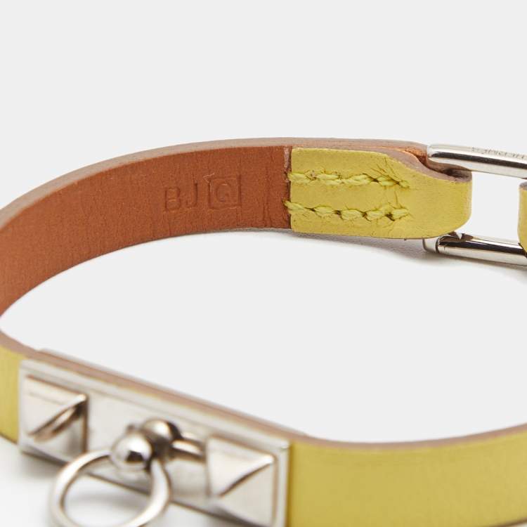 Pre Owned Hermes Micro Rivale Leather Palladium Plated Bracelet 