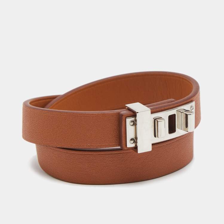 Pre Owned Hermes Mini Dog Leather Palladium Plated Wrap Bracelet
