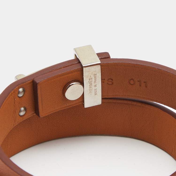 Pre Owned Hermes Mini Dog Leather Palladium Plated Wrap Bracelet