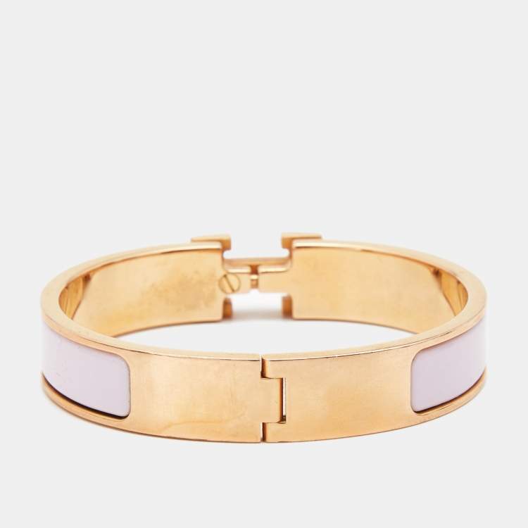 Pre Owned Hermes Clic H Enamel Gold Plated Narrow Bracelet