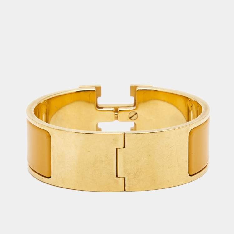 Pre Owned Hermes Clic Clac H Enamel Gold Plated Bracelet 