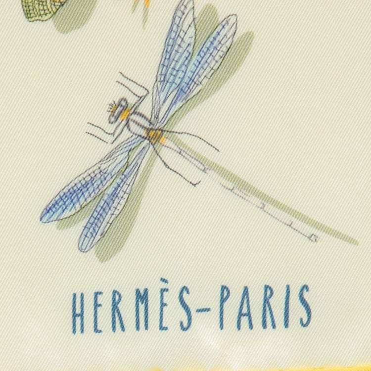 Pre Owned Hermes Yellow Dragonflies Silk Scarf