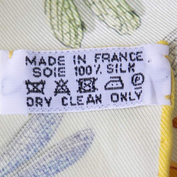 Pre Owned Hermes Yellow Dragonflies Silk Scarf