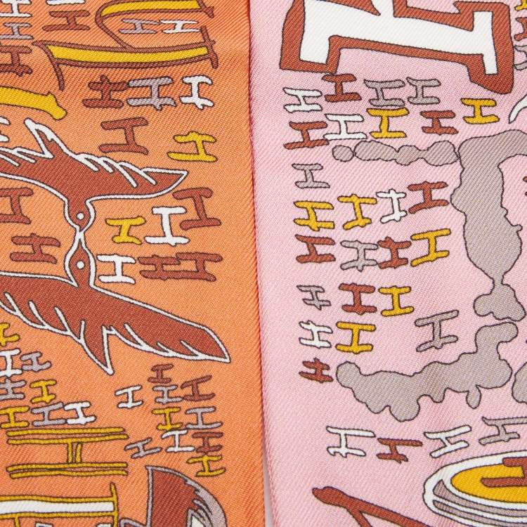 Pre Owned Hermes Orange/Pink 1001 H Silk Twilly