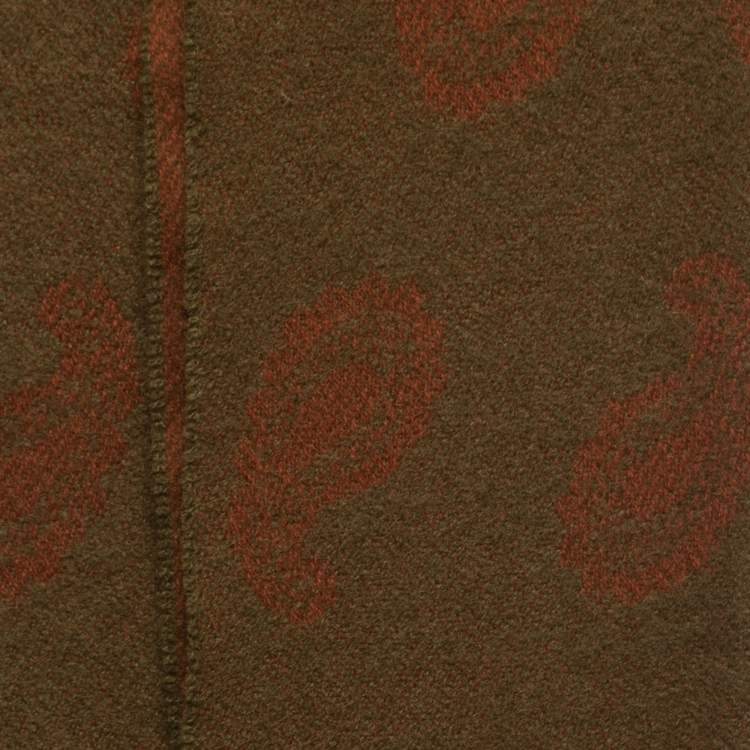 Pre Owned Hermes Vintage Brown/Green Paisley Pattern Cashmere & Wool Scarf