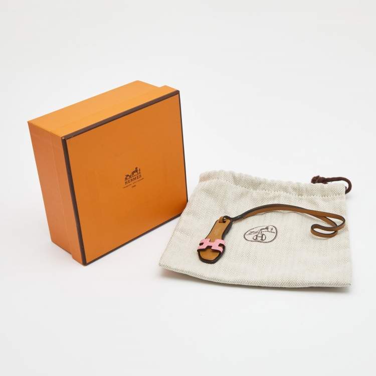 Pre Owned Hermes Natural/Mauve Sylvester Swift and Epsom Leather Oran Nano Charm