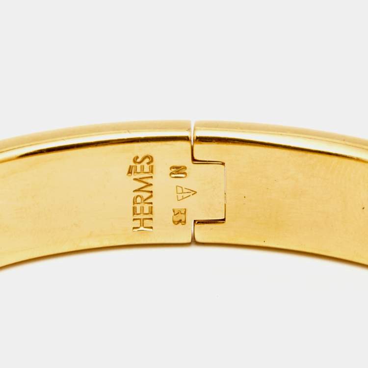 Pre Owned Hermes Clic H White Enamel Gold Plated Narrow Bracelet