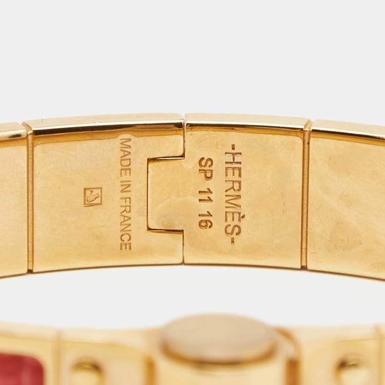 Pre Owned Hermes Charniere Lizard Cuir Narrow Hinged Bracelet