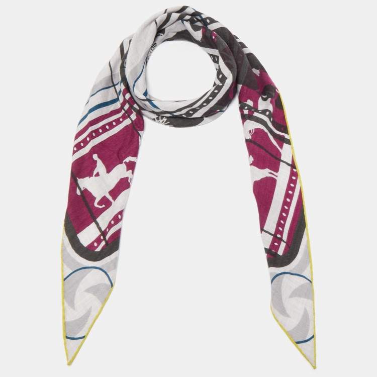 Pre Owned Hermes Grey/Purple Imprimeur Fou Sequences Cashmere & Silk Losange Scarf 