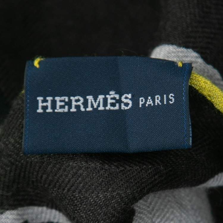 Pre Owned Hermes Grey/Purple Imprimeur Fou Sequences Cashmere & Silk Losange Scarf 