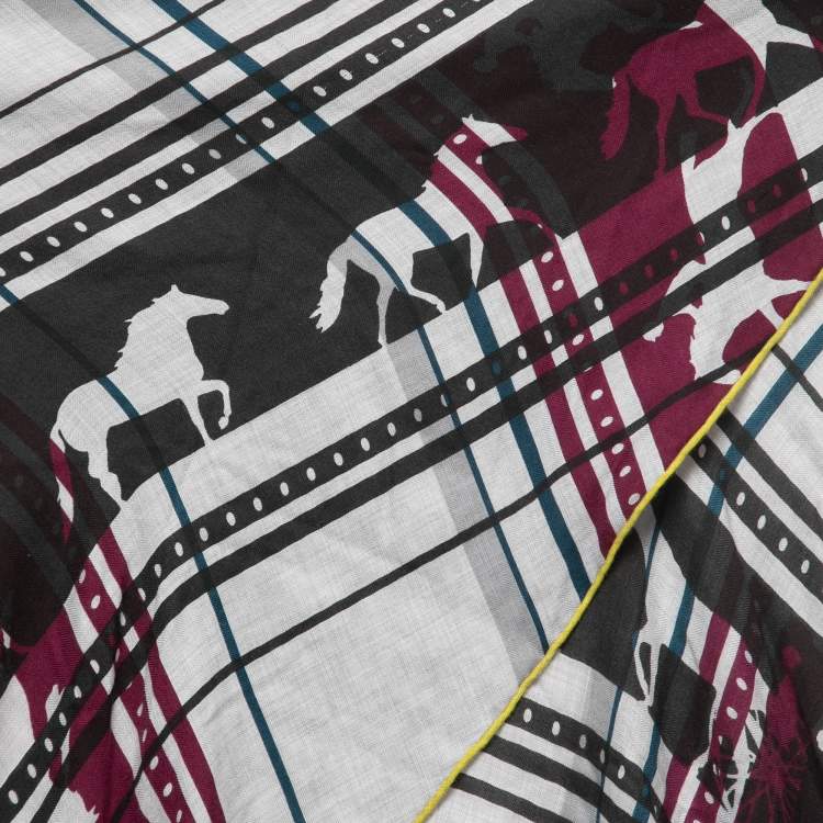 Pre Owned Hermes Grey/Purple Imprimeur Fou Sequences Cashmere & Silk Losange Scarf 