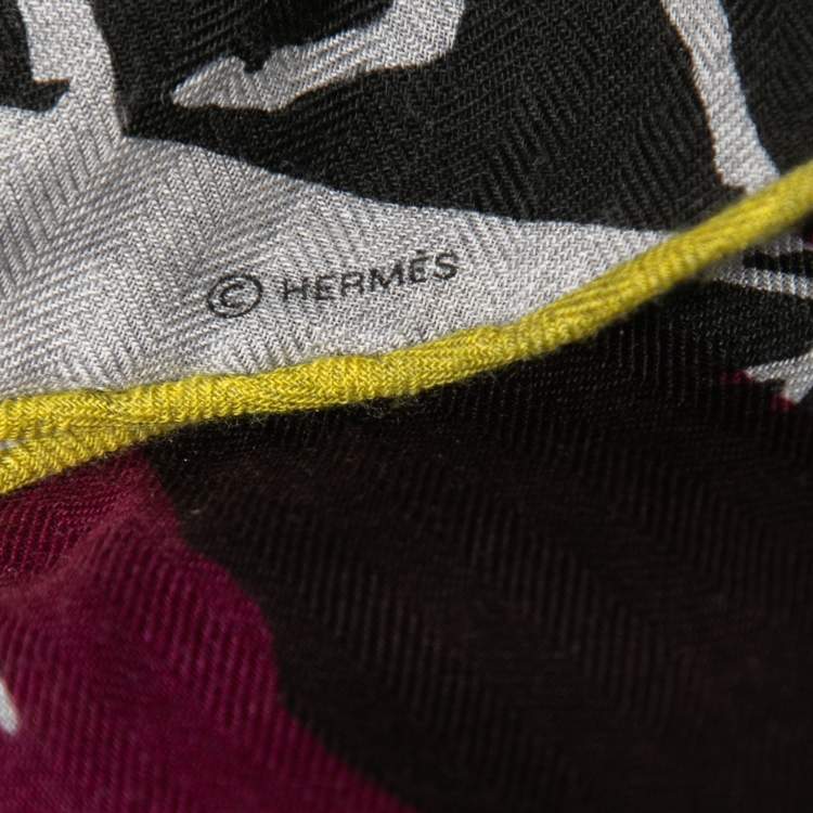 Pre Owned Hermes Grey/Purple Imprimeur Fou Sequences Cashmere & Silk Losange Scarf 