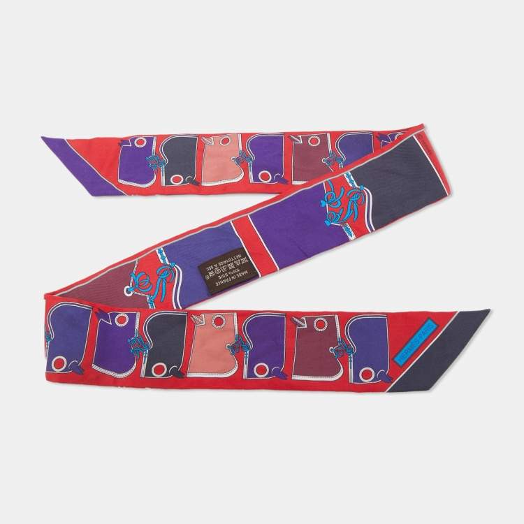 Pre Owned Hermes Red Camails Silk Twilly Scarf