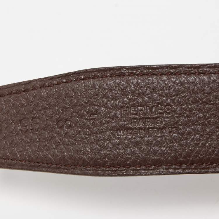 Pre Owned Hermes Brown and Black Leather H Buckle Reversible Belt 95CM
