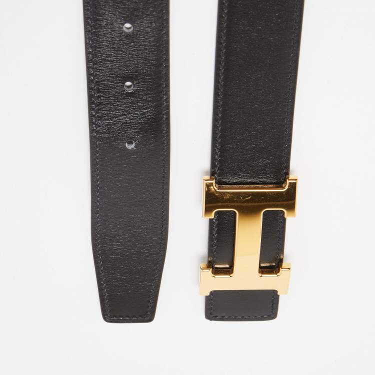 Pre Owned Hermes Brown and Black Leather H Buckle Reversible Belt 95CM