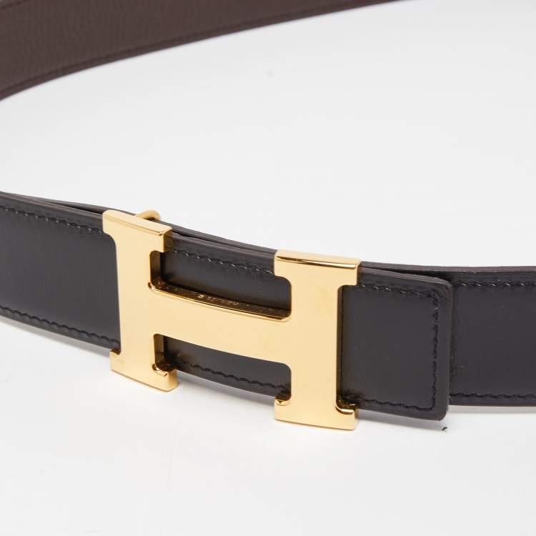 Pre Owned Hermes Brown and Black Leather H Buckle Reversible Belt 95CM