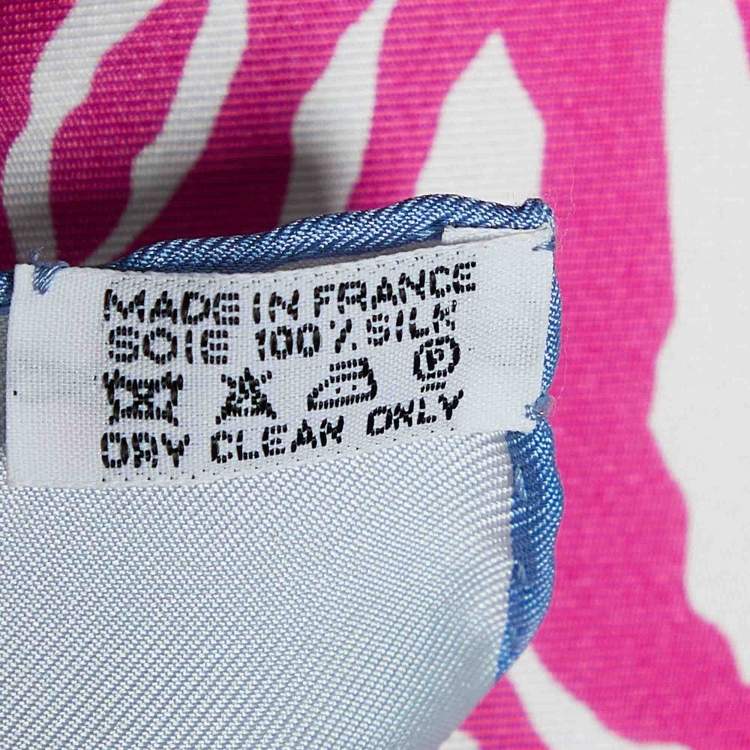 Pre Owned Hermes Sky Blue Tiger Printed Silk Square Handkerchief