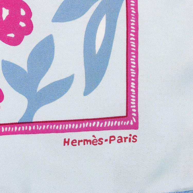 Pre Owned Hermes Sky Blue Tiger Printed Silk Square Handkerchief