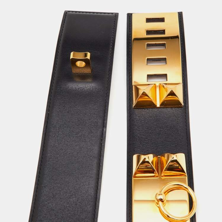 Pre Owned Hermes Black Box Leather Collier de Chien Medor Belt 80CM