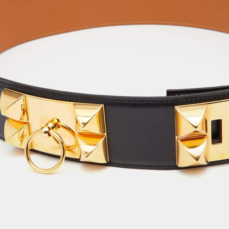 Pre Owned Hermes Black Box Leather Collier de Chien Medor Belt 80CM