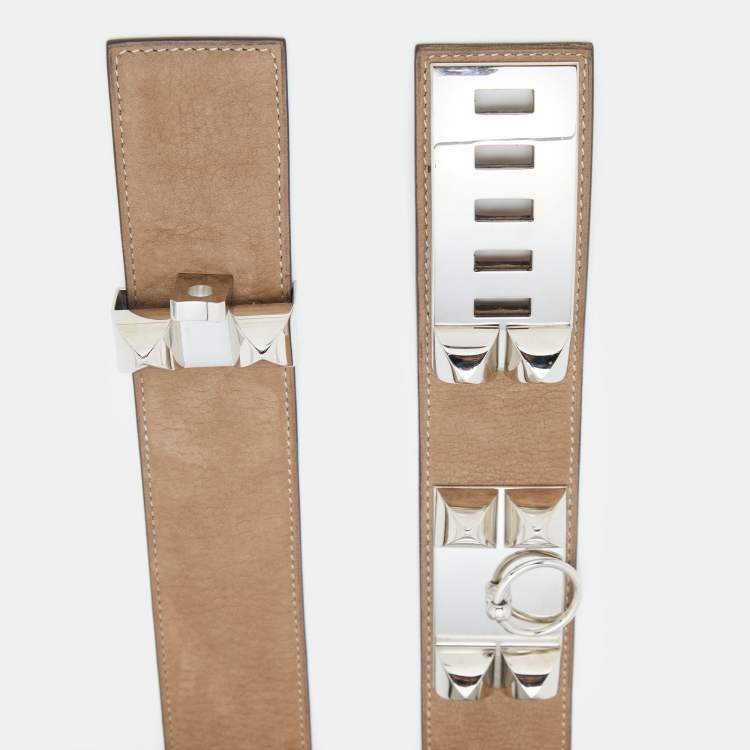 Pre Owned Hermes Grey Velvet Leather Collier De Chien Belt 85CM