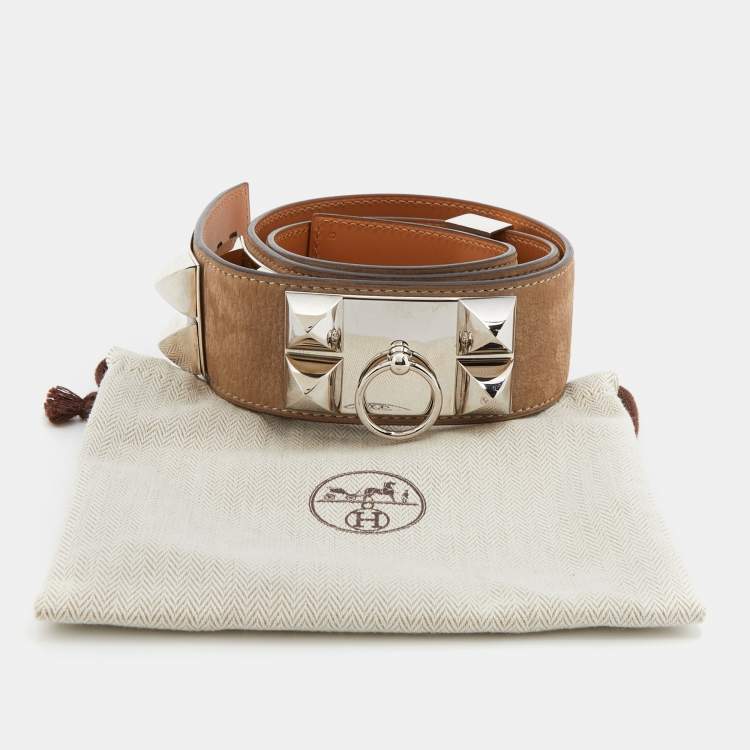 Pre Owned Hermes Grey Velvet Leather Collier De Chien Belt 85CM