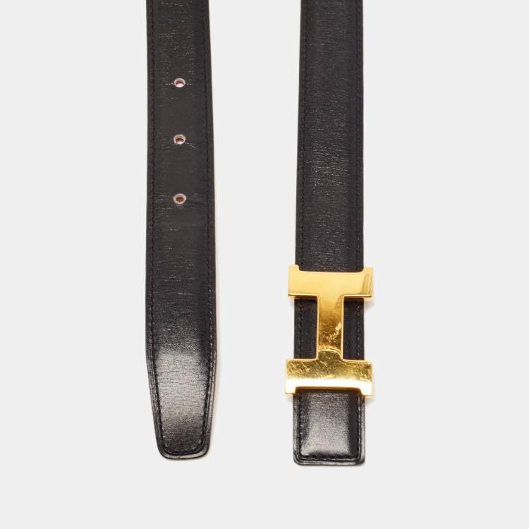 Pre Owned Hermes Black/Rouge Vif Box and Courchevel Constance Reversible Belt 65CM