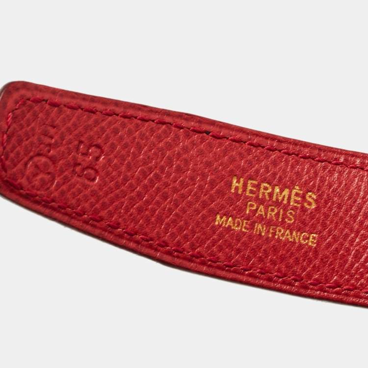 Pre Owned Hermes Black/Rouge Vif Box and Courchevel Constance Reversible Belt 65CM