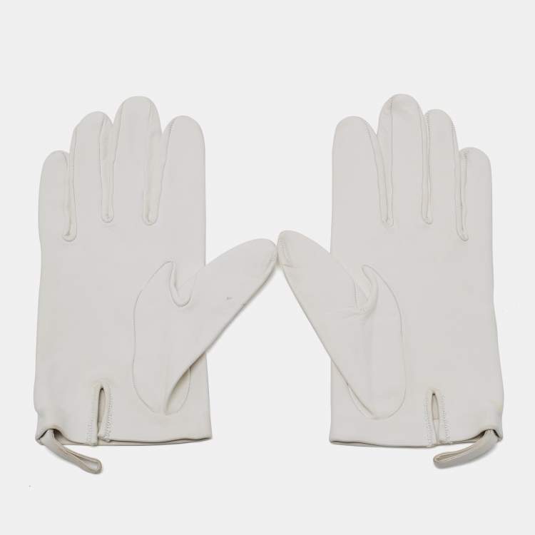 مملوكة مسبقًا Hermes White Leather Gloves L