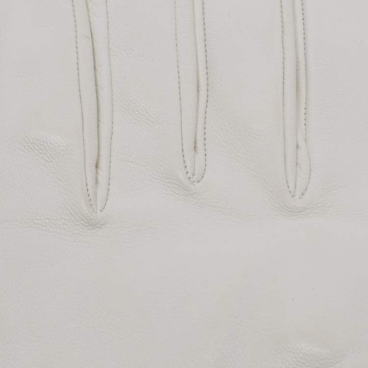 مملوكة مسبقًا Hermes White Leather Gloves L