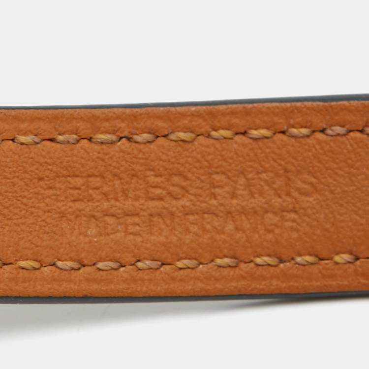 Pre Owned Hermes  Rivale Leather Palladium Plated Double Tour Bracelet S