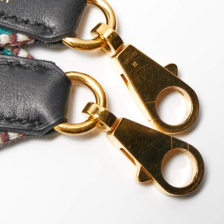 Pre Owned Hermes Malachite/Bleu Electrique/Black Toile and Swift Leather Cavale 50MM Bag Strap