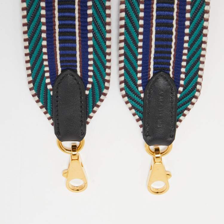 Pre Owned Hermes Malachite/Bleu Electrique/Black Toile and Swift Leather Cavale 50MM Bag Strap