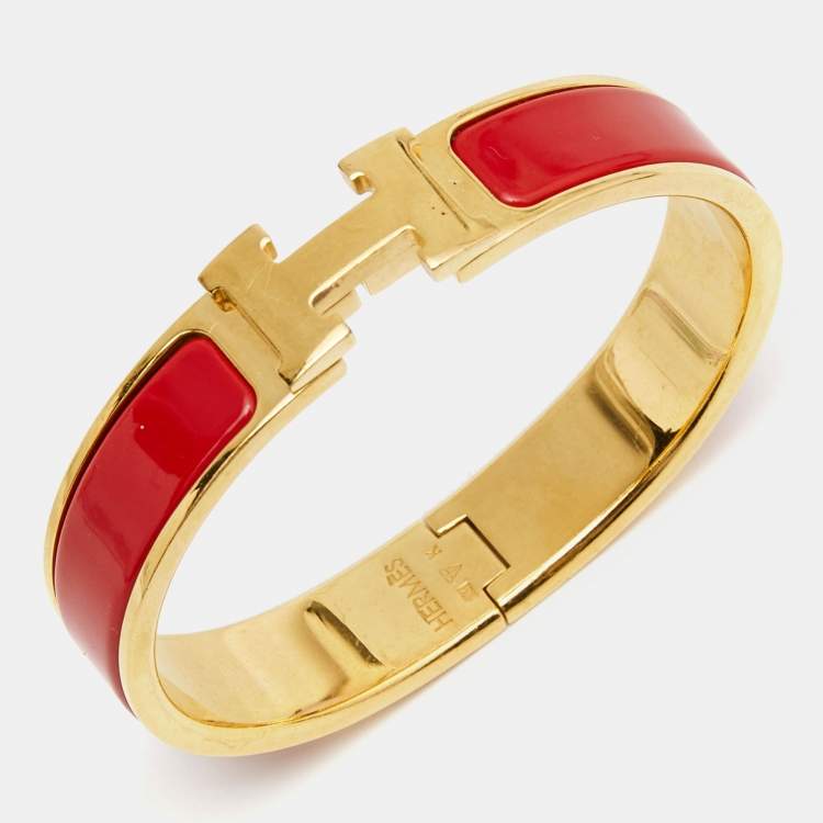 Hermes Clic H Red Enamel Gold Plated Bracelet Hermes