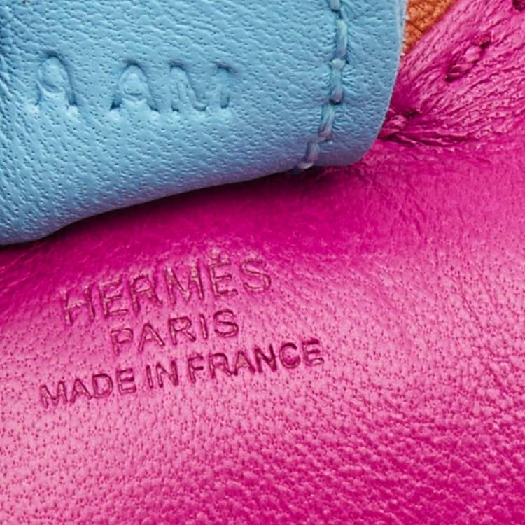 Pre Owned Hermes Rose Pourpre/Cornaline/Celeste Milo Leather Rodeo Bag Charm PM