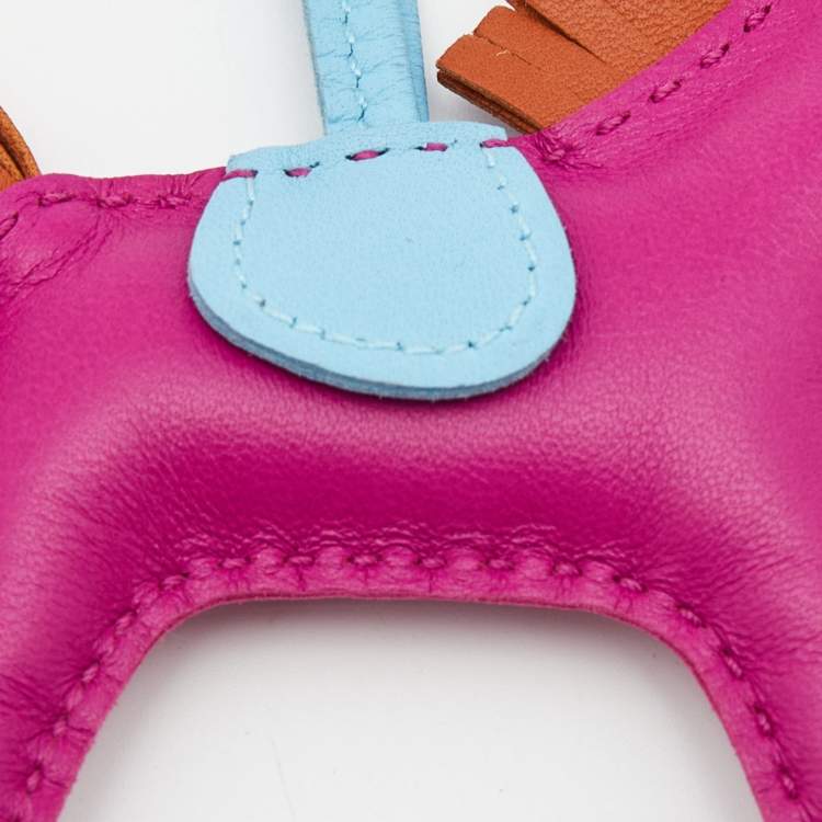 Pre Owned Hermes Rose Pourpre/Cornaline/Celeste Milo Leather Rodeo Bag Charm PM