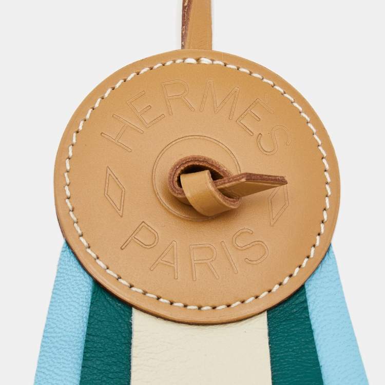 Pre Owned Hermes Craie/Malachite/Celeste Vache Hunter and Milo Leather Paddock Flot Bag Charm