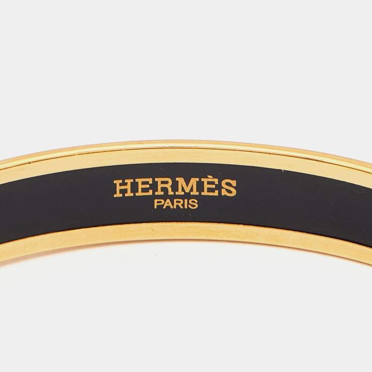 Pre Owned Hermès Confettis D'Ex Libris Enamel Gold Plated Bangle Bracelet