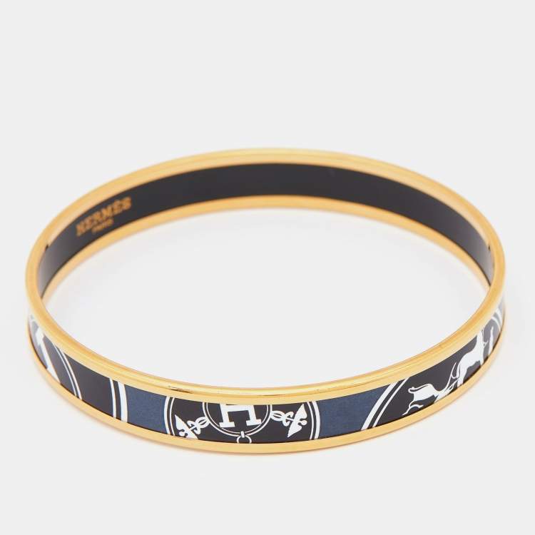Pre Owned Hermès Confettis D'Ex Libris Enamel Gold Plated Bangle Bracelet