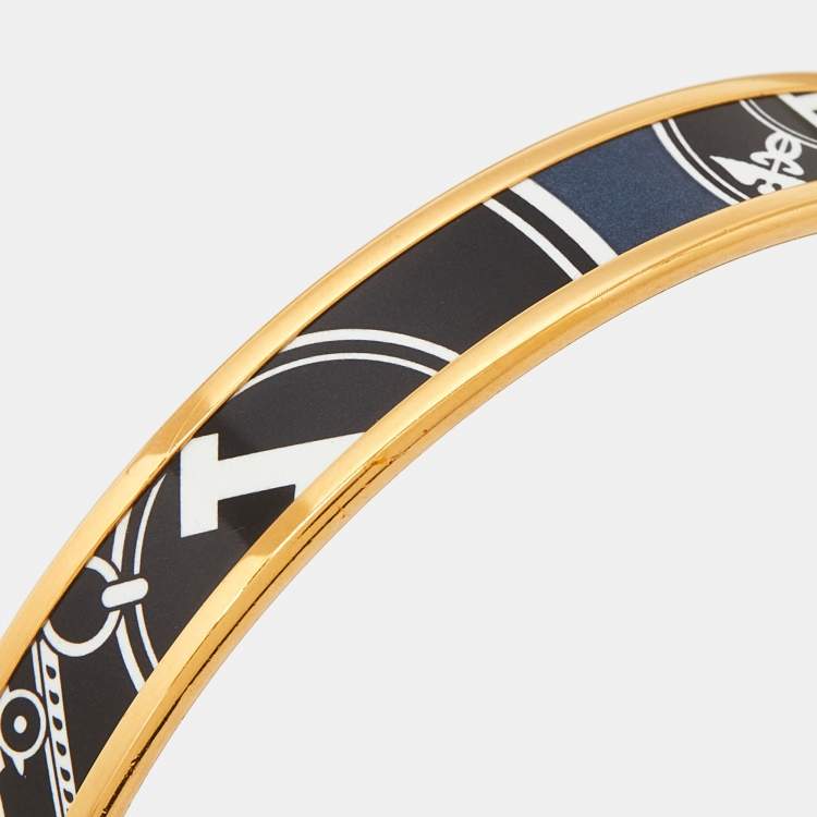 Pre Owned Hermès Confettis D'Ex Libris Enamel Gold Plated Bangle Bracelet