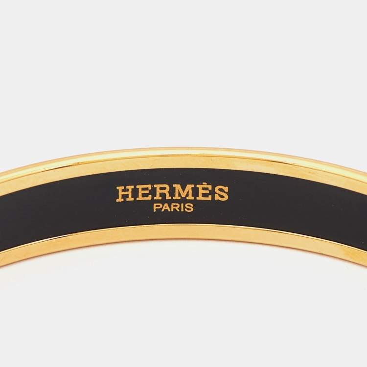 Pre Owned Hermes Balcons Du Guadalquivir Printed Enamel Gold Plated Bangle Bracelet