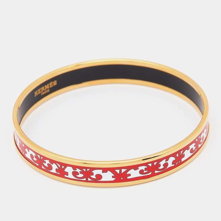 Pre Owned Hermes Balcons Du Guadalquivir Printed Enamel Gold Plated Bangle Bracelet