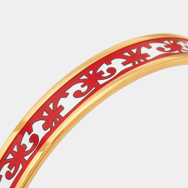 Pre Owned Hermes Balcons Du Guadalquivir Printed Enamel Gold Plated Bangle Bracelet
