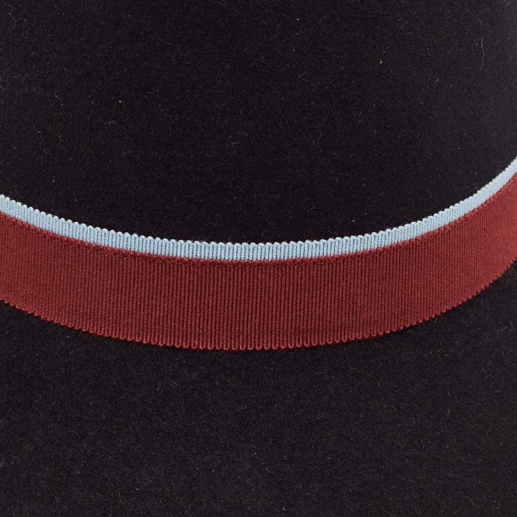 Pre Owned Hermes Black Contrast Trim Rabbit Felt Hat Size 56